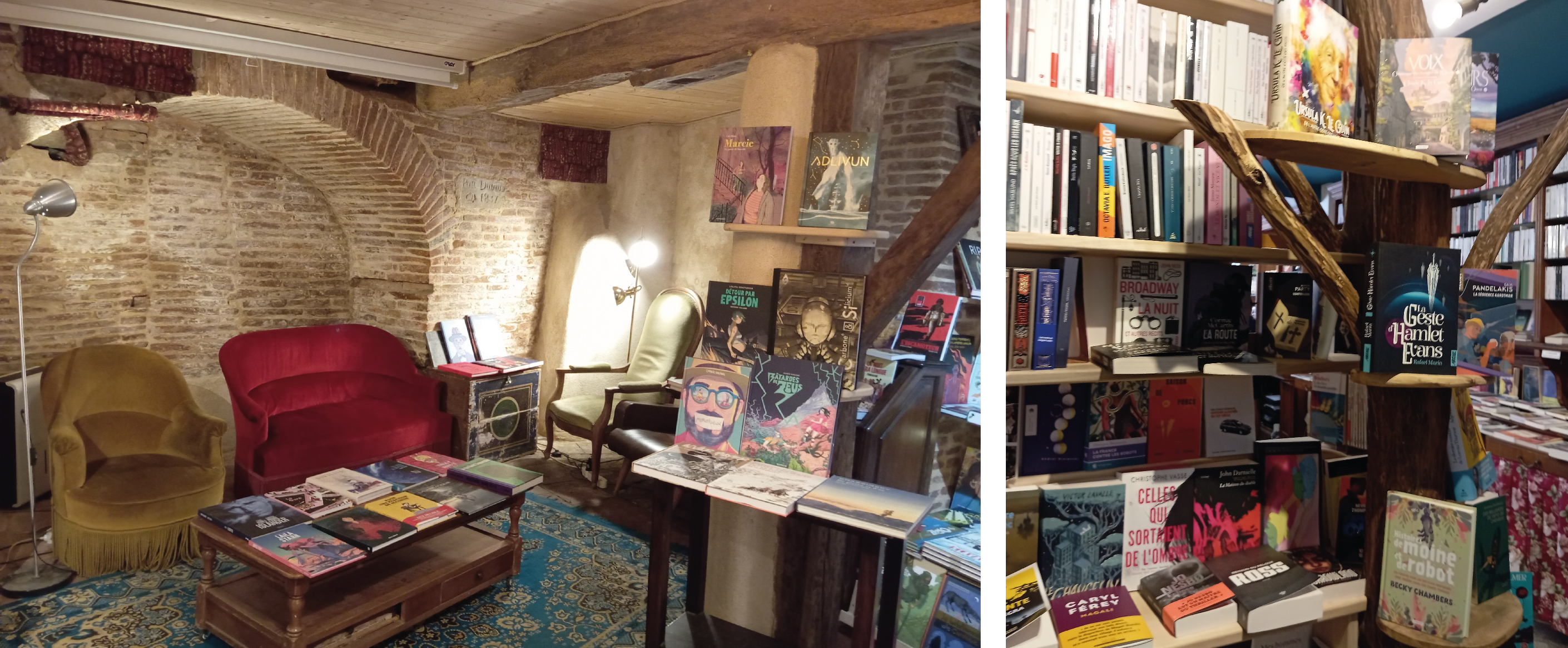 Deux photos de l'interieur de la librairie