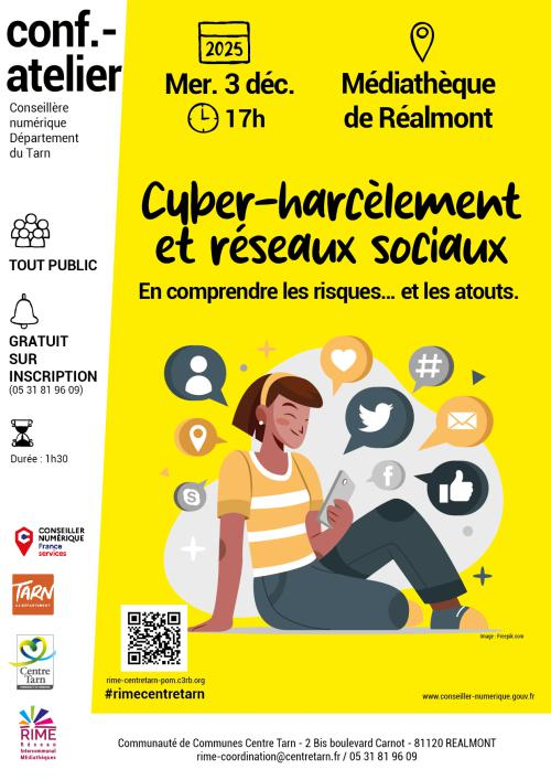 Affiche : conf.-atelier Cyber-harcèlement
