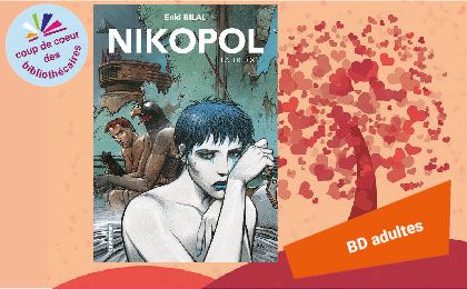 Couverture de la BD "Nikipol" et le macaron "Coup de coeur"